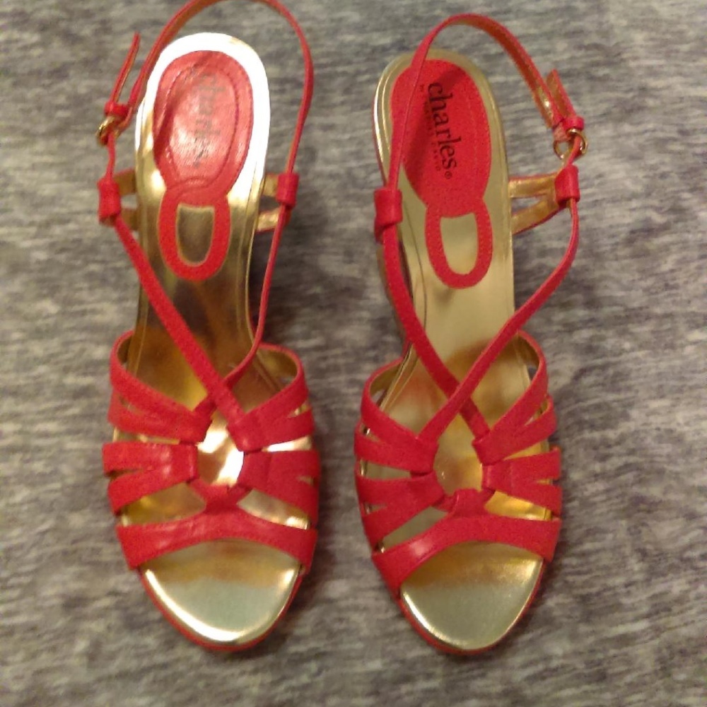 Coral wedge cork heeled sandals